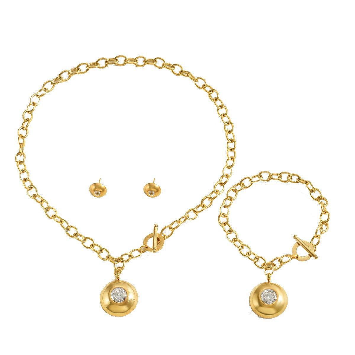 Set di collana e bracciale a forma di cuore in rame alla moda con intarsio in zircone per donna