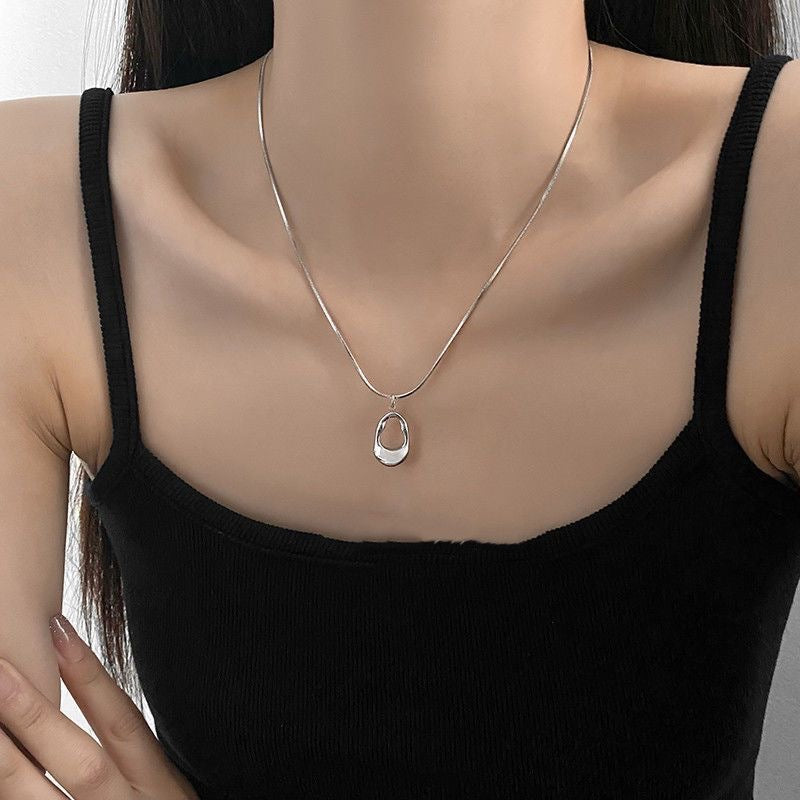 Minimalist Hollow Teardrop Geometric Titanium Steel Plated Pendant Necklace for Women