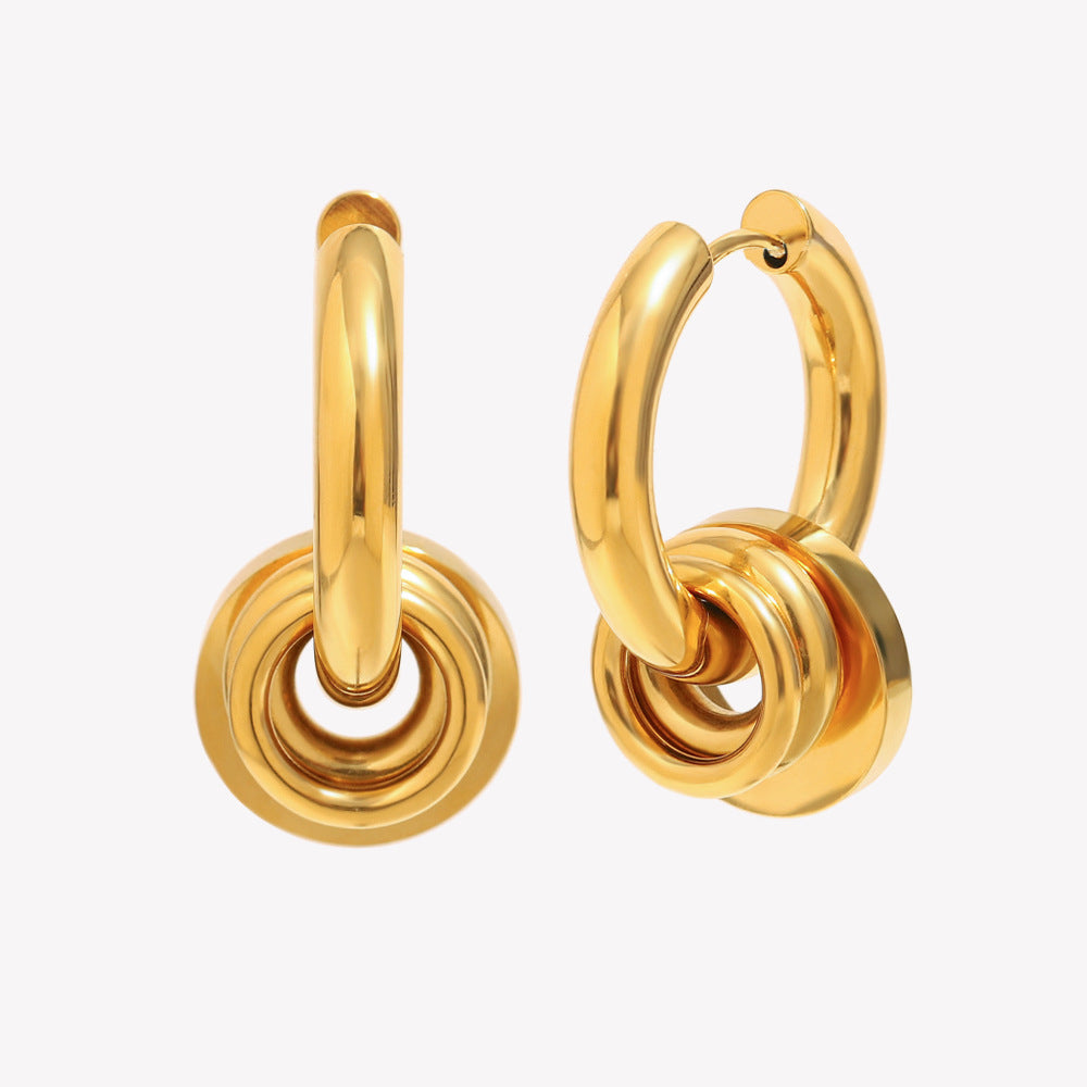 Orecchini a tre anelli geometrici minimalisti da donna in acciaio inossidabile placcato oro 18K