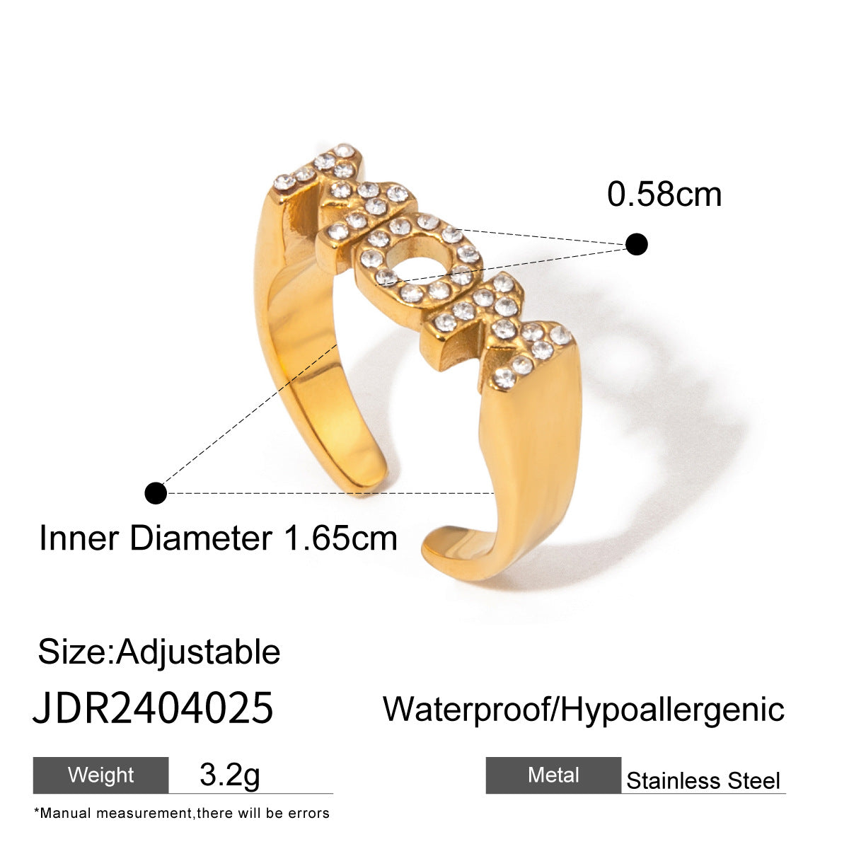 Anello Minimalista Geometrico in Acciaio Inox con Finitura Placcata per Donna, Fascia Regolabile alla Moda