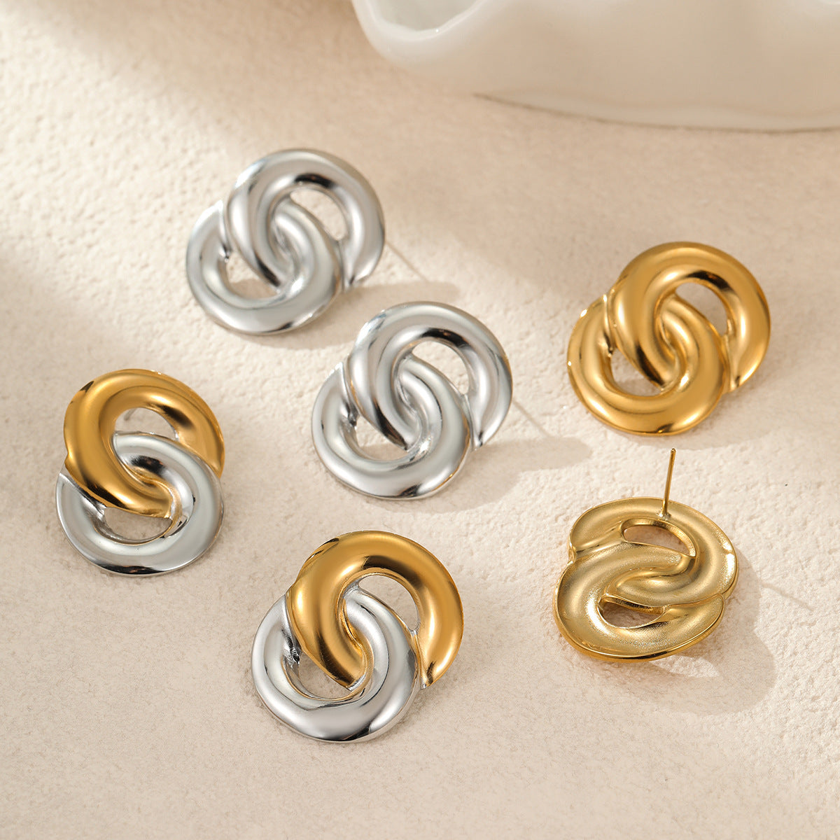 Pendientes de Aro Geométricos de Acero Inoxidable a la Moda con Baño de Oro de 18 quilates para Mujer