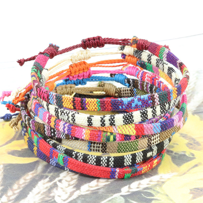 Bohemian Rainbow Braided Cotton Linen Anklet Unisex Adjustable Foot Jewelry