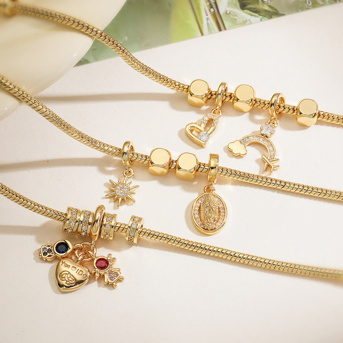 Geometric Fashion-Commuter Copper Bracelet with 18K Gold Plating and Zircon Inlay for Women