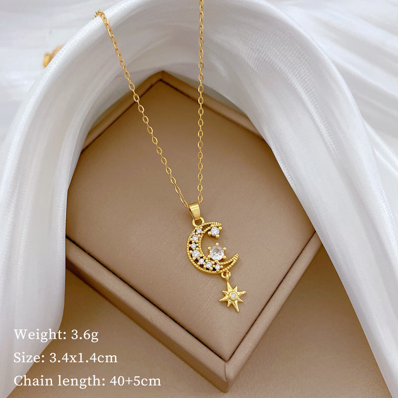 Collana di lusso in acciaio al titanio con cuore geometrico, strass e catena a labbra per donne e uomini