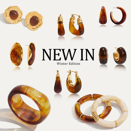 Irregular Shape Stainless Steel and Titanium Steel Resin Bracelet and Amber Acrylic Earrings Set for Women