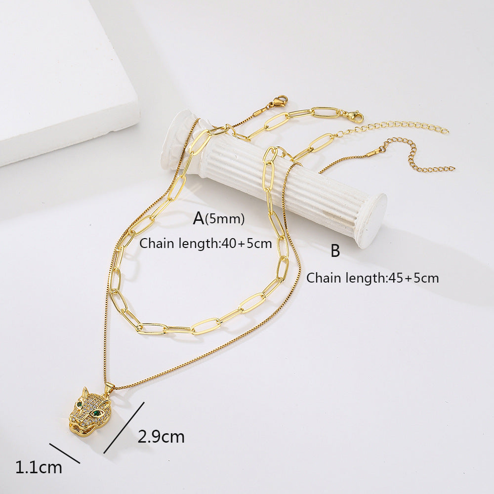 Minimalist Leopard Pendant Necklace in Copper with 18K Gold Plating and Micro-Pave Zirconia for Women