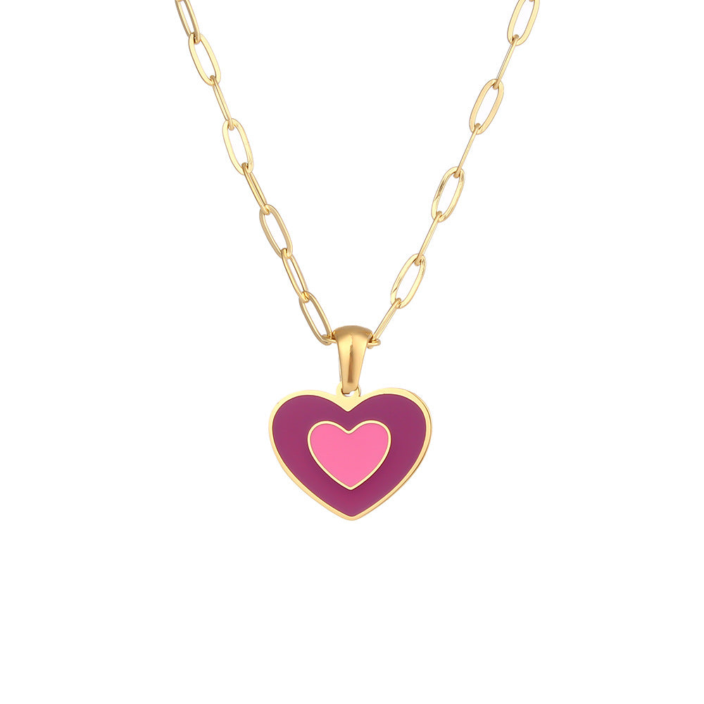 Collana con Ciondolo a Angelo Geometrico Minimalista in Acciaio al Titanio Placcato Oro 18K, Design Cuore e Libellula da Donna