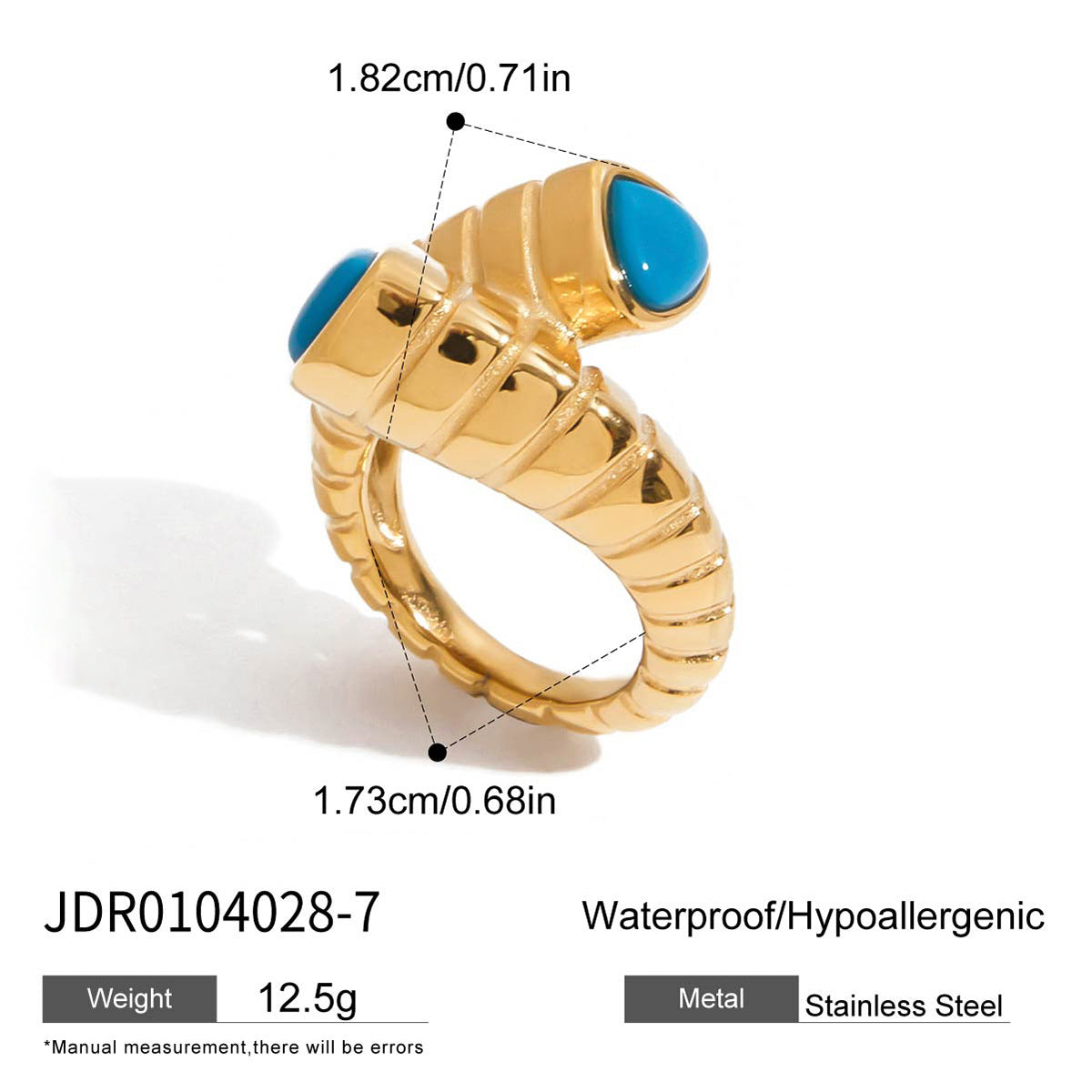 Anillo de Acero Titanio Incrustado con Turquesa Vintage para Mujer Forma Geométrica Electrochapado Hipoalergénico Accesorio de Moda