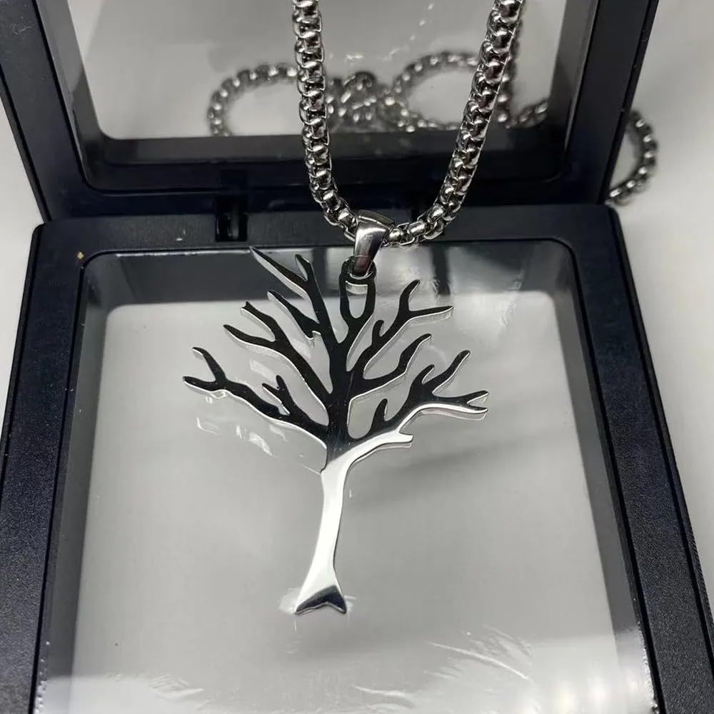 Natural Style Tree of Life Pendant Necklace in Stainless Steel with Polished Finish, Heart and Geometric Shape, for Men