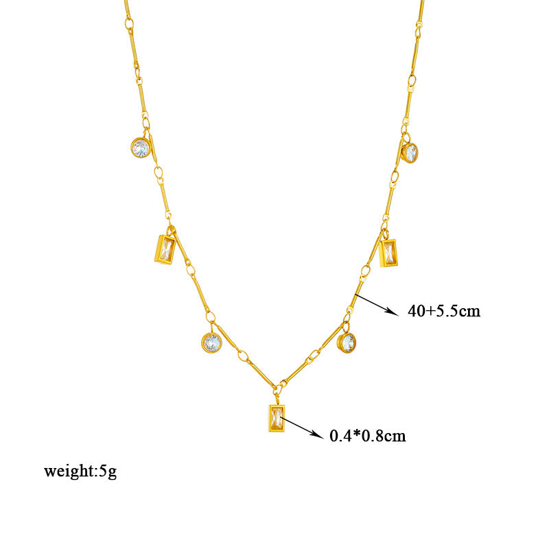 Minimalist Square and Round Rhinestone Pendant Necklace in Titanium Steel with Plated Finish for Women
