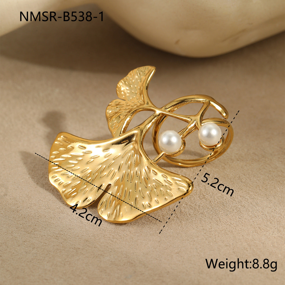 Set di bracciale, anello e orecchini in acciaio al titanio a forma di elegante foglia di Ginkgo con finitura placcata per donna