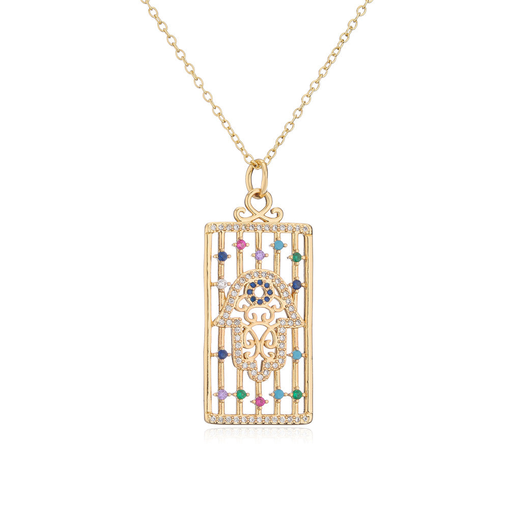 Minimalist Geometric Hollow Eye Crown Snake Necklace for Women in Copper with 18K Gold Plating and Zircon Inlay
