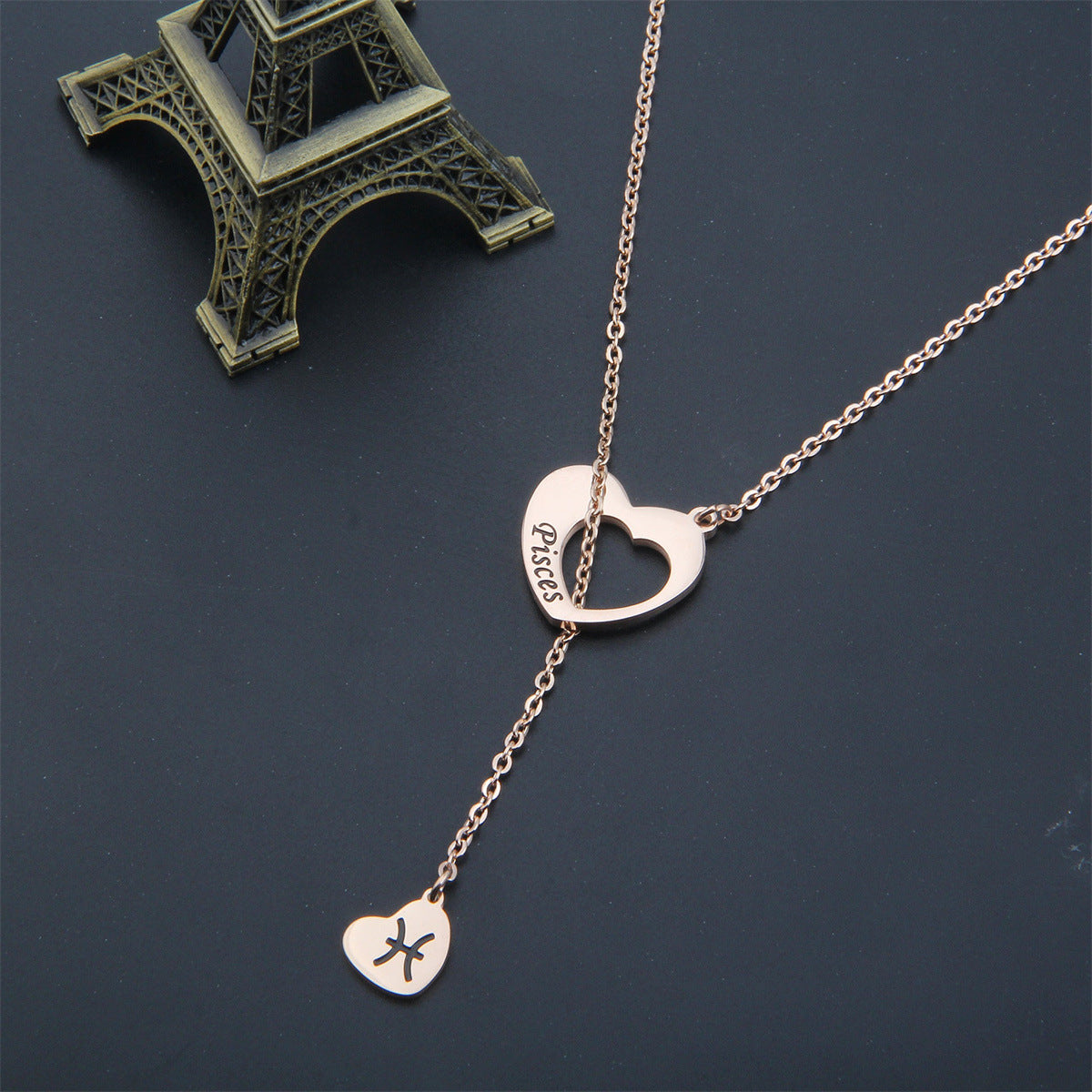 Natural and Fresh Sweet Heart-Shaped Stainless Steel Lariat Y Necklace with Polished Titanium Steel Pendant for Women
