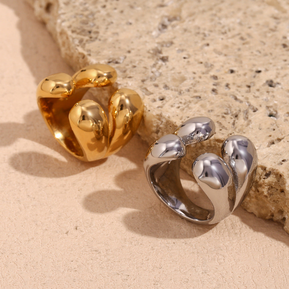 Anillo abierto de acero inoxidable chapado en oro de 18 quilates, estilo minimalista, para mujer, con cuatro formas de lágrima