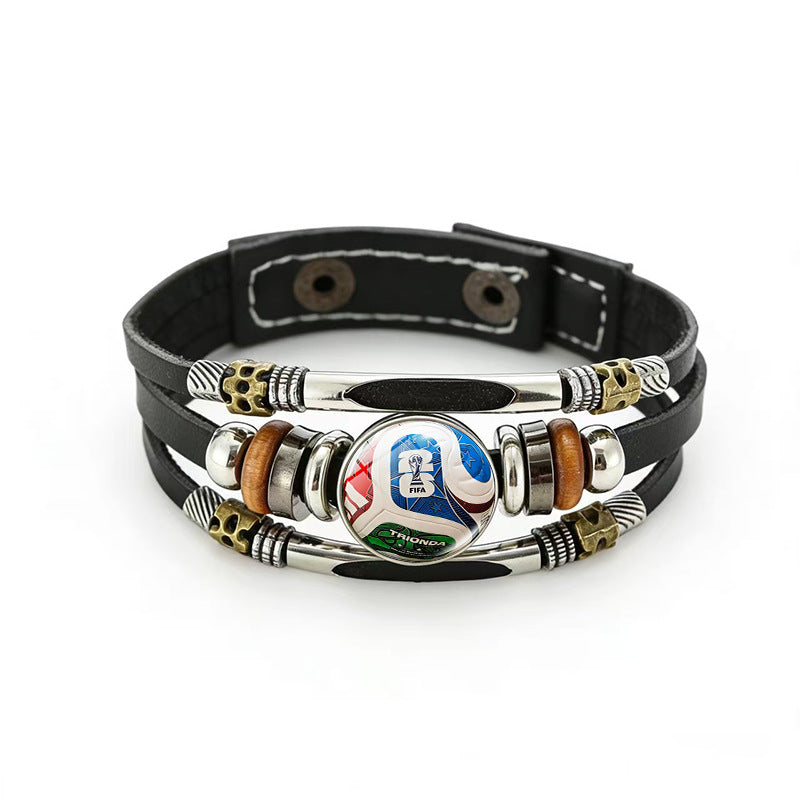 Bracciale unisex vintage in pelle placcata con forme geometriche, multistrato, intrecciato