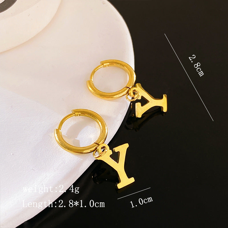 Minimalist Luxury Letter Brass Plated Earrings with Stainless Steel Posts for Women