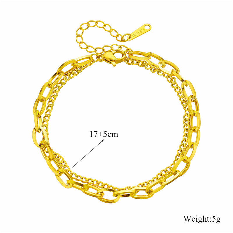 Pulsera de doble capa apilable de Hip Hop minimalista vintage de acero de titanio chapado para mujer