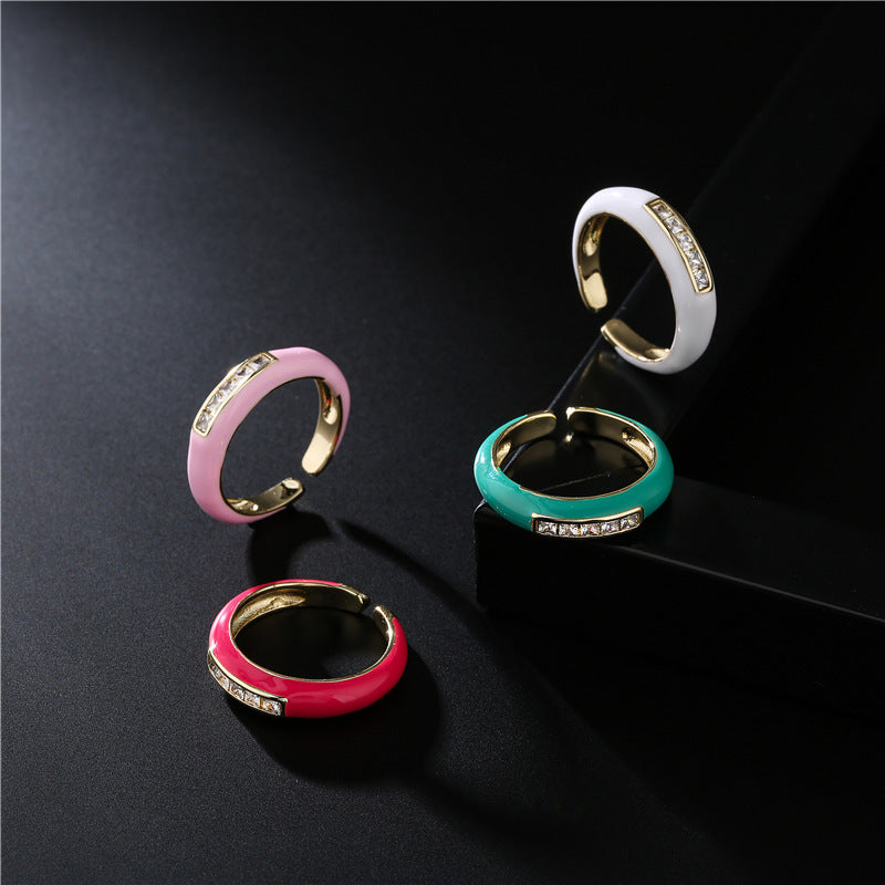 18K Gold Drip Oil Geometric Brass Micro-inlay Cubic Zirconia Ring for Women