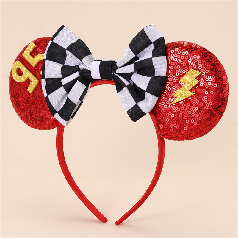 Fascia per capelli per bambini di Topolino dei cartoni animati con fiocco e glitter, fascia in tessuto a forma geometrica per feste e vacanze