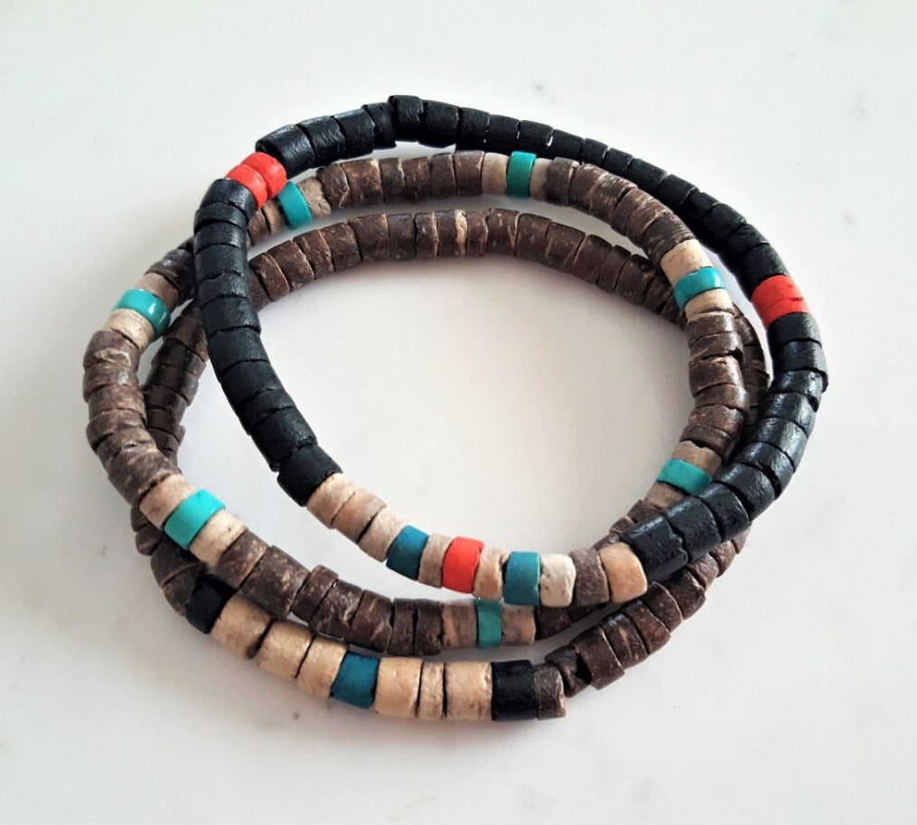 Casual Round Wood Beaded Elastic Bracelet DIY Charm Bar Set