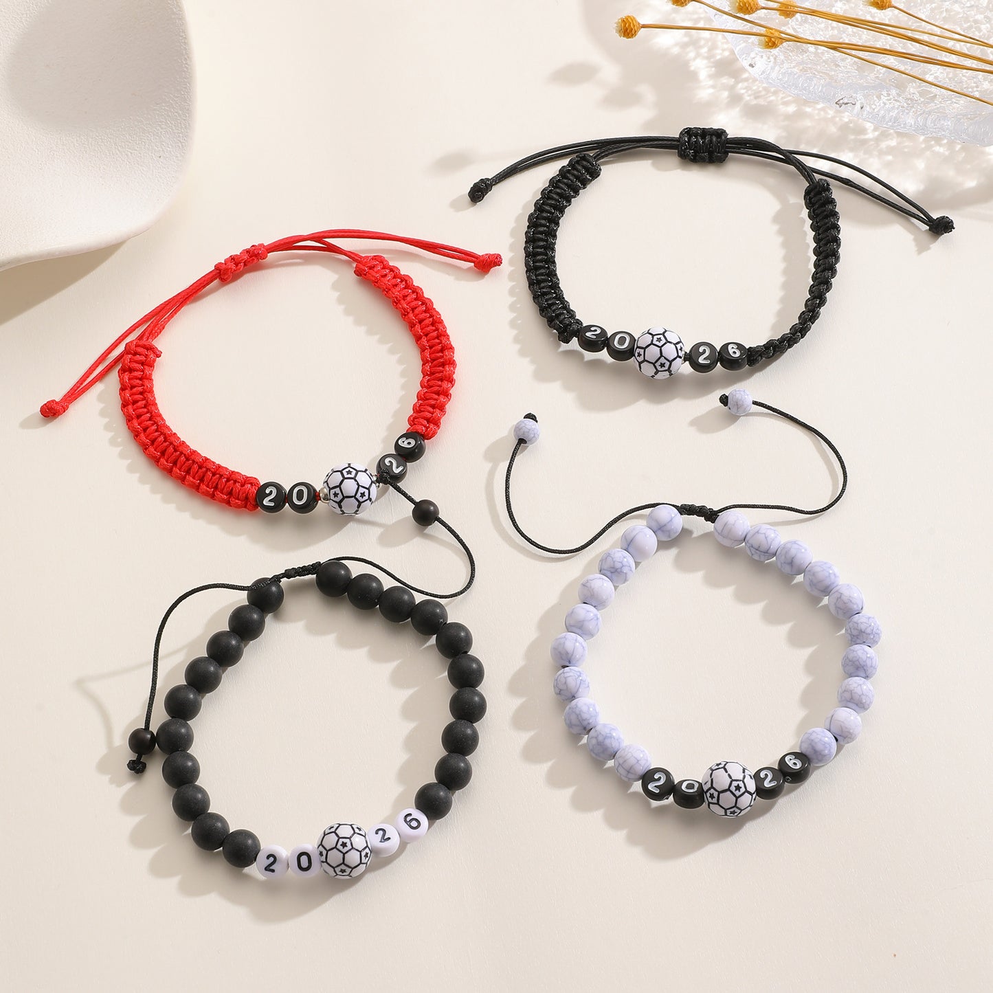 Minimalist Handmade Braided Soccer Bracelet with Resin Beads Unisex Adjustable Commemorative Wristband