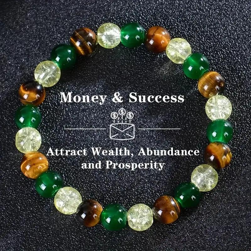 Geometric Natural Obsidian Tiger Eye Green Aventurine Agate Bracelet Unisex 8mm Elastic Cord Handmade