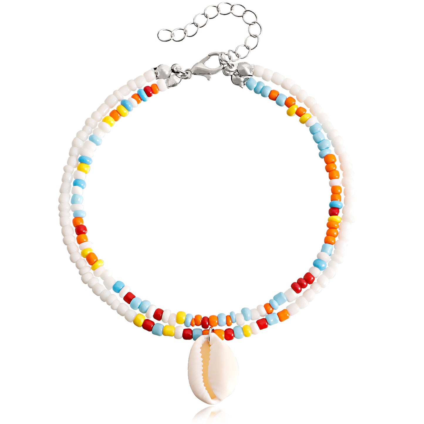 Bohemian Double-Layer Beaded Shell Anklet for Women in Alloy with Geometric Design Summer Beach Jewelry