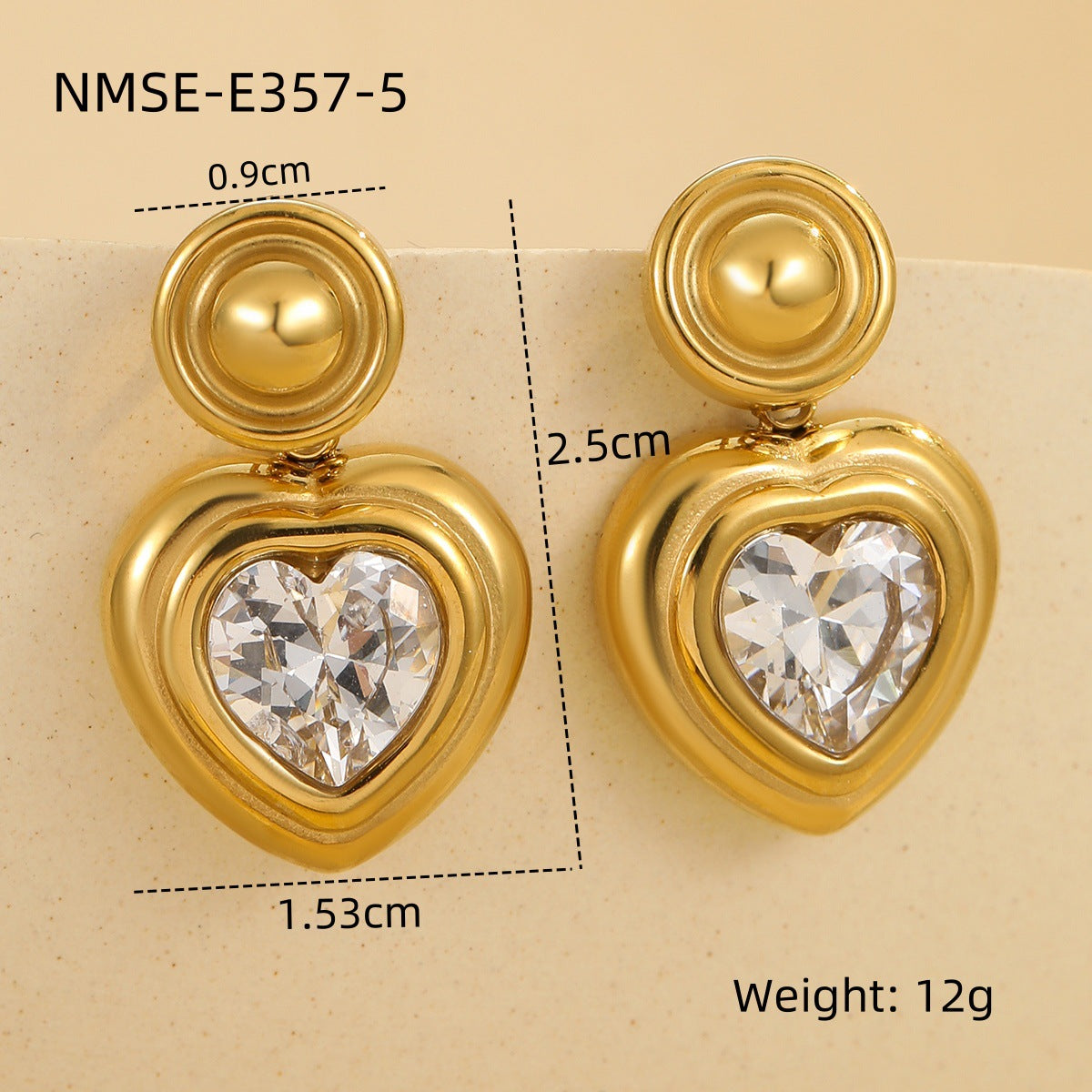 Orecchini in Acciaio Inossidabile a Cuore, Stile Francese, Placcati Oro 18K, da Donna