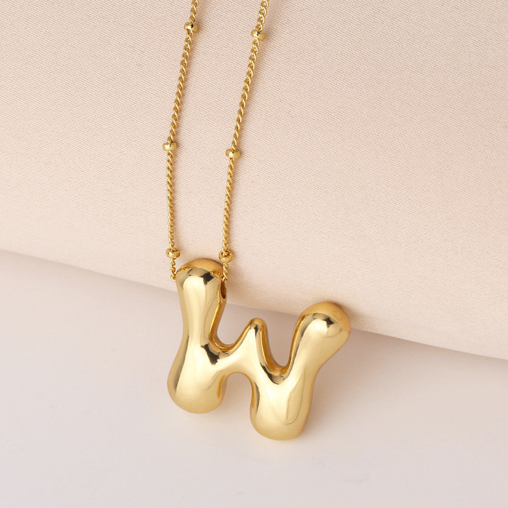 Minimalist Gold Plated Brass Letter Pendant Necklace Cable Chain Unisex Jewelry