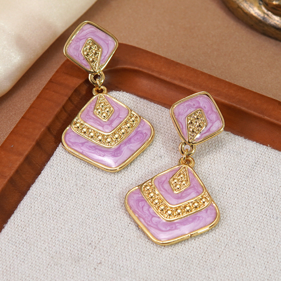 Elegant Geometric Square Drip Oil Stainless Steel Earrings