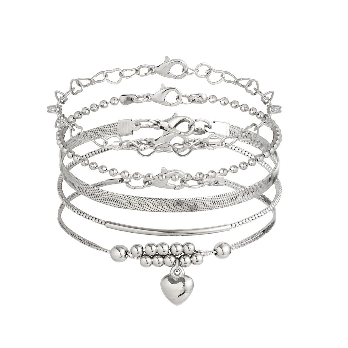 Punk Hip-hop Heart Brass Alloy Snake Chain Anklet Set for Women