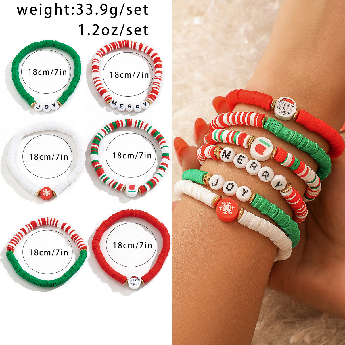 Set de pulseras de resina con forma de letra con motivos navideños de renos y campanas para mujer
