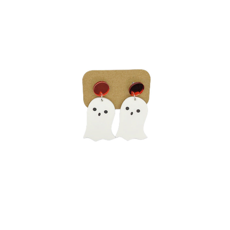 Cute Halloween Ghost and Pumpkin Acrylic Cartoon Earrings with Printed Design for Women
