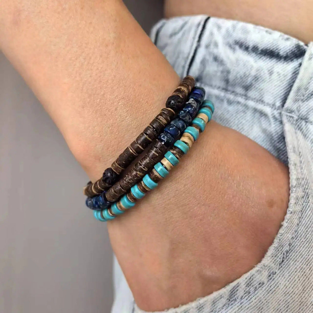 Matte Hematite Cross Wood Bead Stretch Bracelet