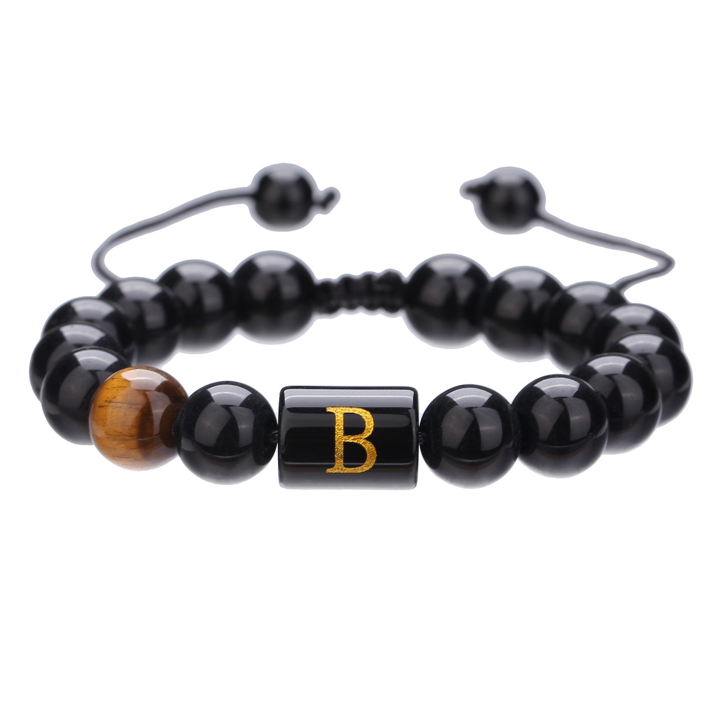10mm Round Agate Beaded Bracelet with Alphabet Letters Adjustable Unisex