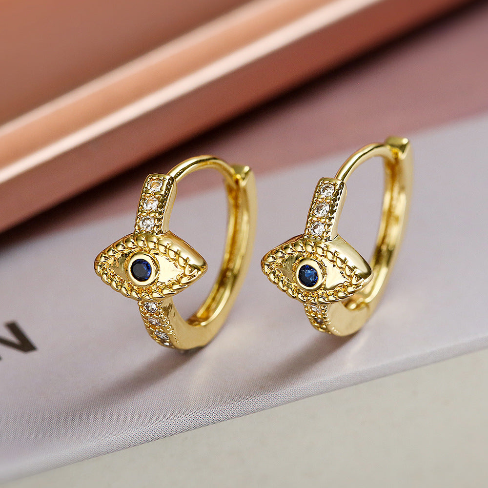 Vintage-Style Geometric Copper Earrings with Gold Plating and Zircon Eye Design for Women