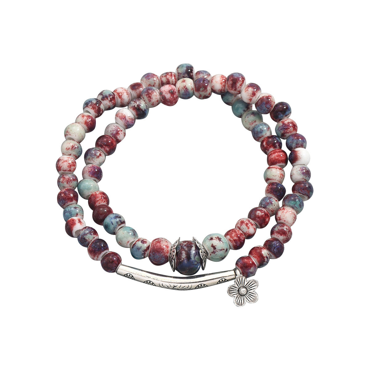Bracciale floreale vintage da donna con perline di vetro e finitura placcata, accessorio di moda per tutti i giorni