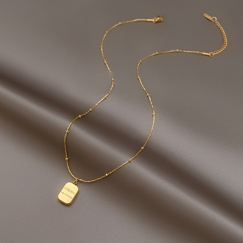 Minimalist Geometric Square Titanium Steel Plated Pendant Necklace for Women Unisex Delicate Clavicle Chain Versatile Sweater Chain