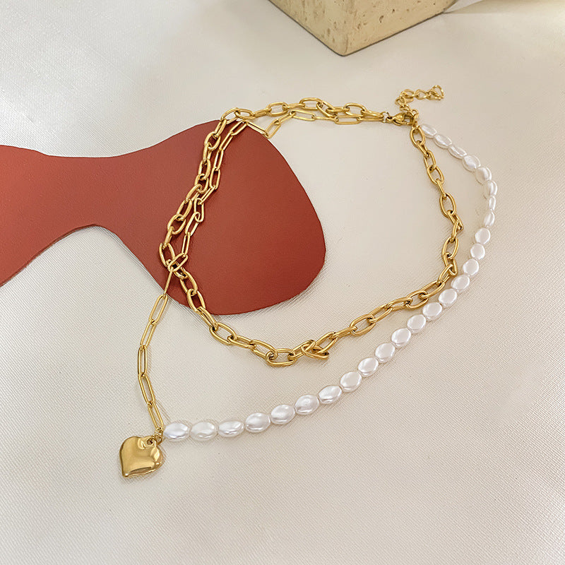 Vintage Sporty Heart Geometric Star Moon Titanium Steel Plated Necklace with Stainless Steel Pendant for Women