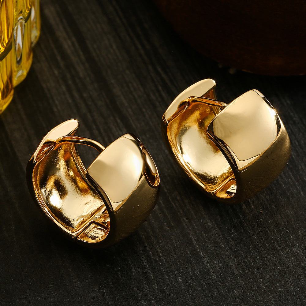 Minimalist Geometric Copper Hoop Earrings with Real Gold Plating for Women