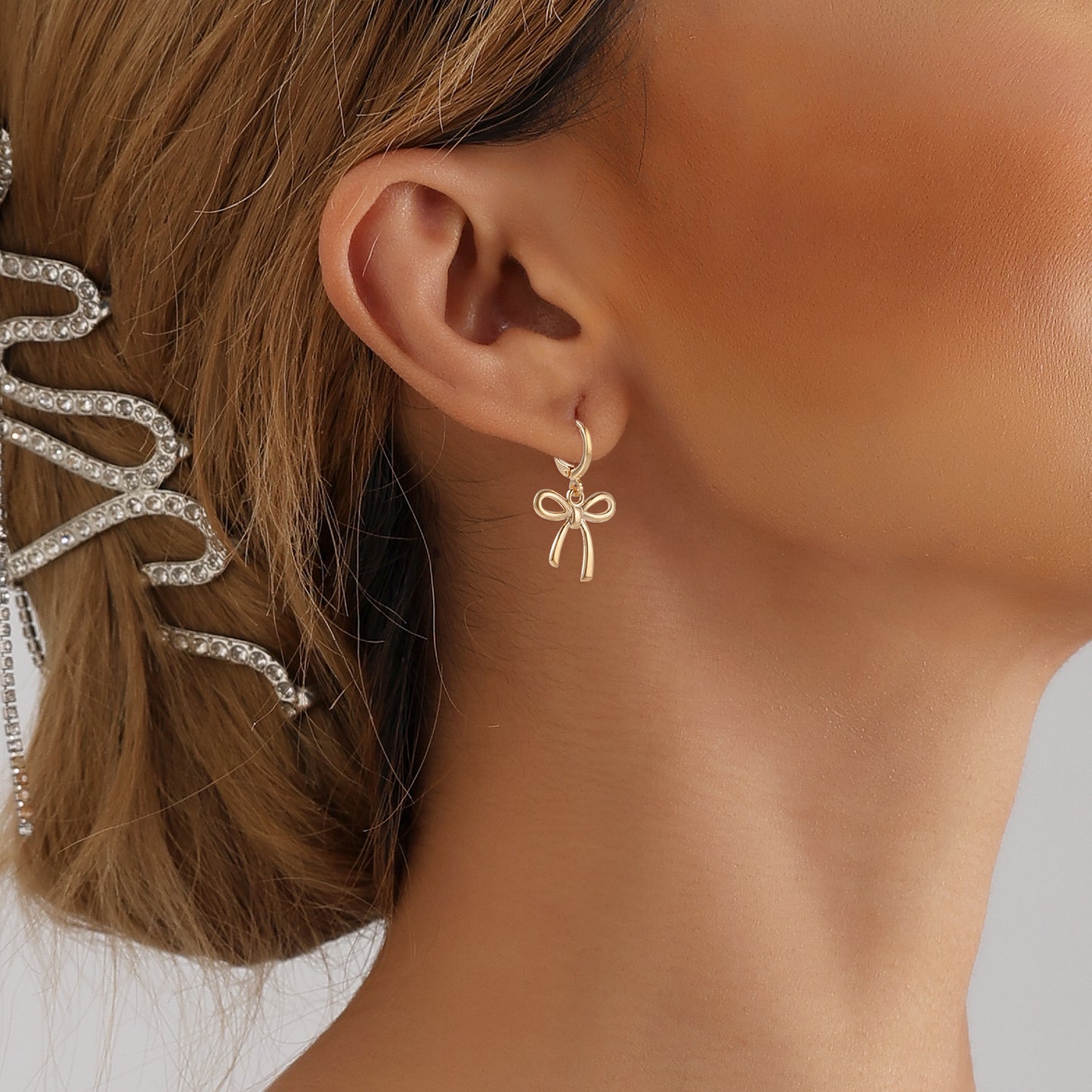 Geometric Bowknot Metal Earrings for Women with Plated Finish, Minimalist and Sweet Style