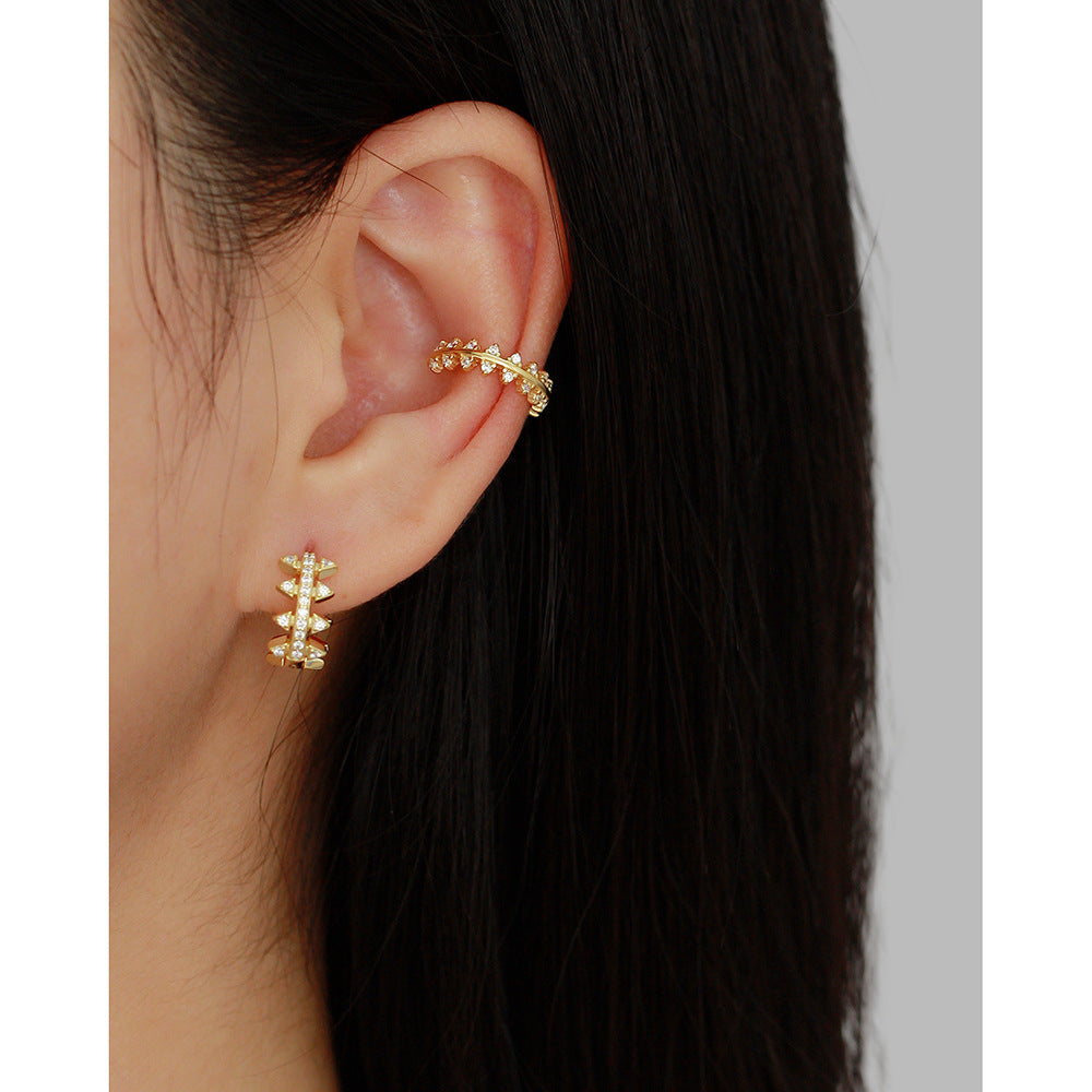 Geometric Triangle Shape S925 Sterling Silver Clip-On Earrings with Rhinestone Inlay for Women