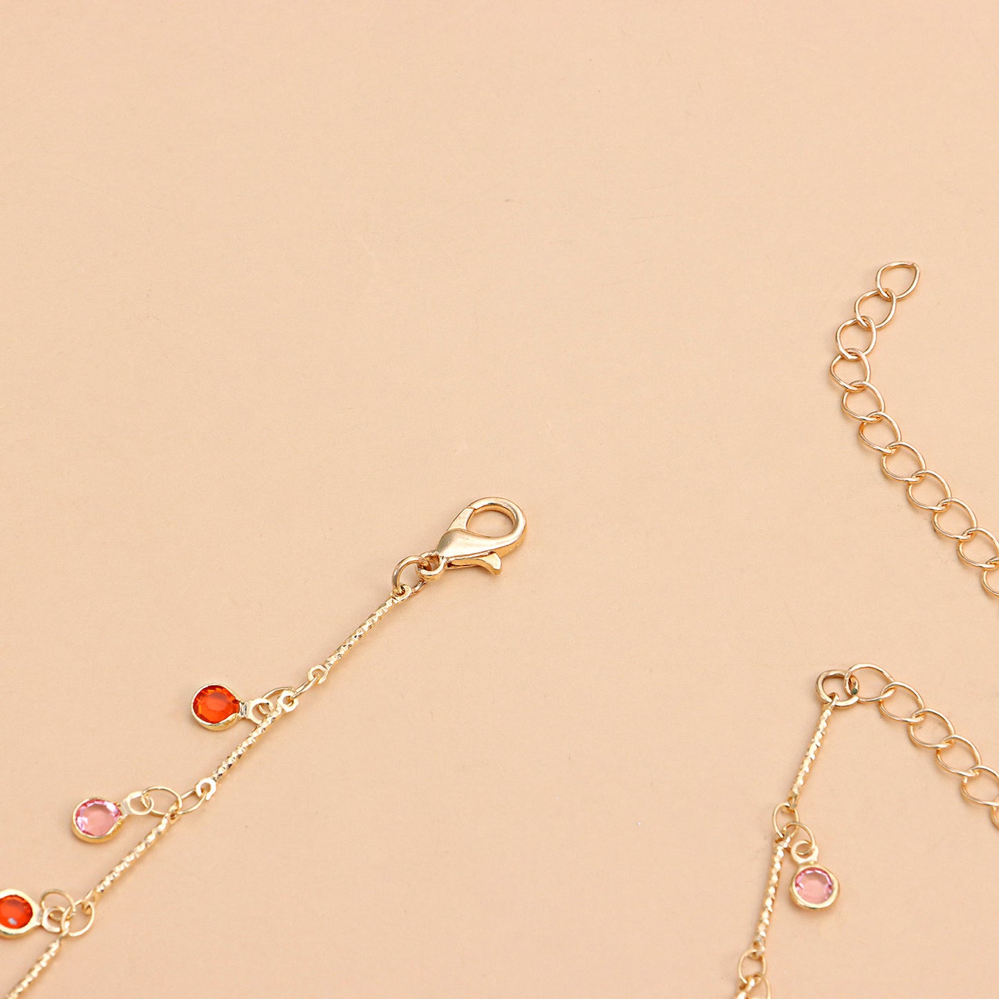 Geometric Crystal Accent Colorful Pendant Necklace for Women in Alloy with Bamboo Chain