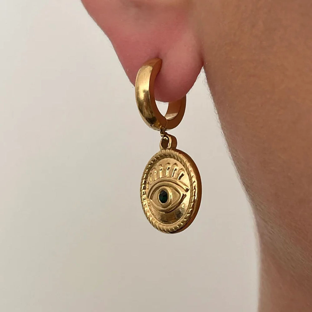 INS Style Geometric Circle Stainless Steel Earrings with 18K Gold Plating for Women and Men