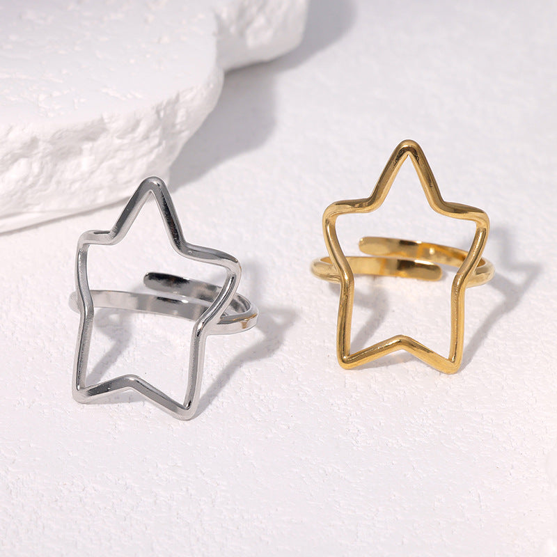 Minimalist Adjustable Star-Shaped Stainless Steel Ring with Plated Finish for Women