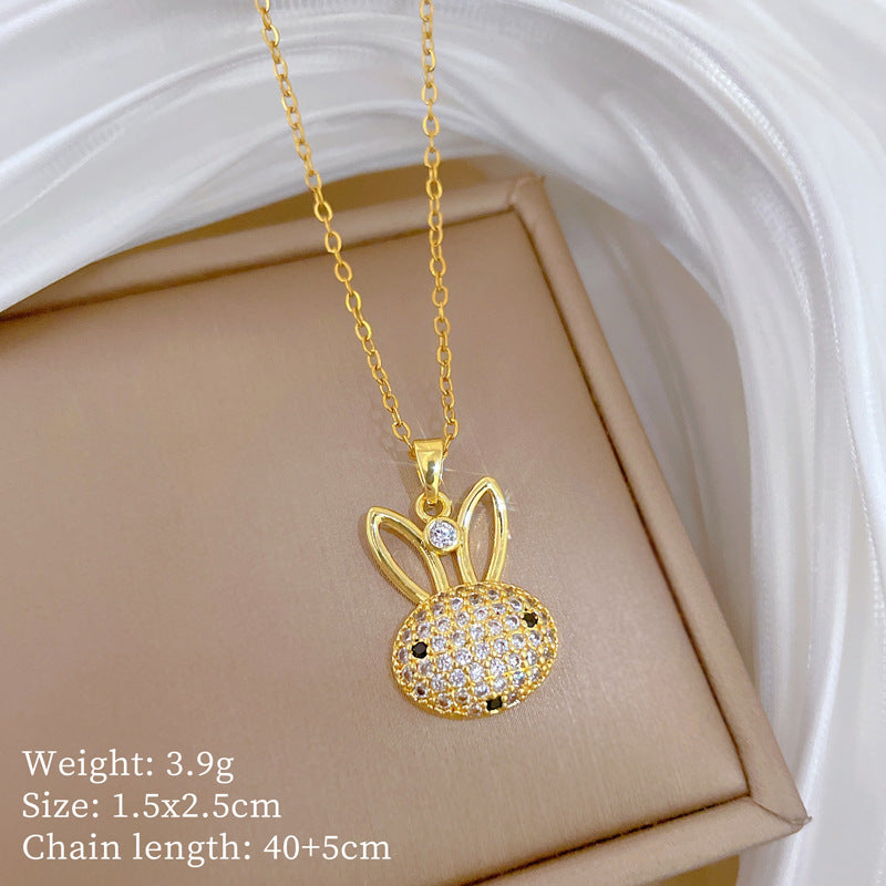 Sweet Cartoon Animal Micro-Inlaid Cubic Zirconia Brass Pendant Titanium Steel Necklace for Unisex