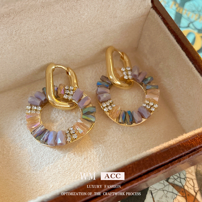 Baroque Style Geometric Circle Earrings with Zircon Inlay for Women, Lightweight Luxury Ear Cuffs