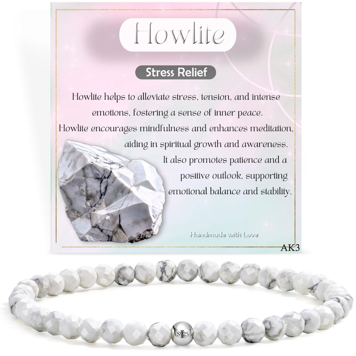 Natural Stone Crystal Beaded Bracelet Geometric Texture Unisex Handmade Jewelry