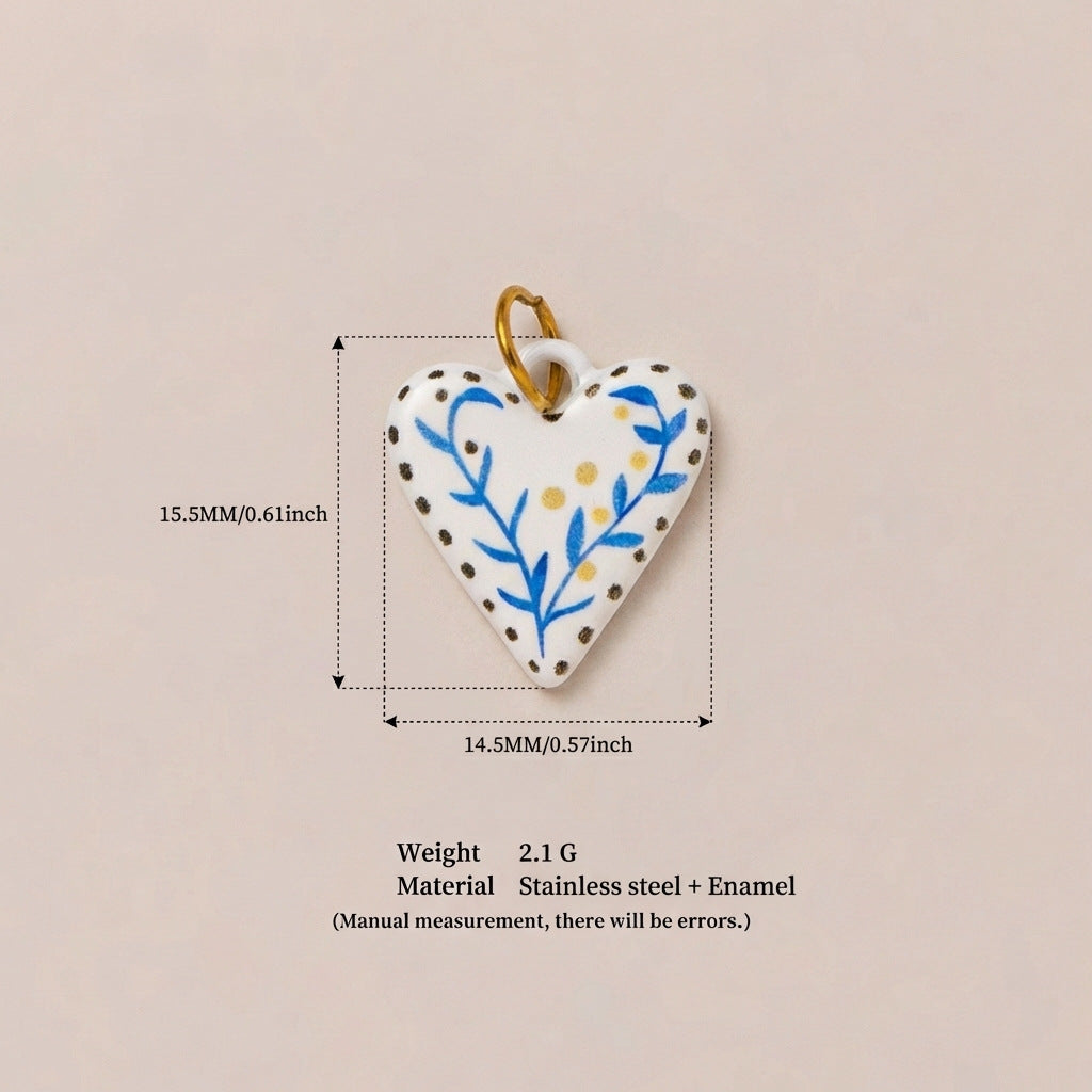 Vintage 18K Gold Plated Heart Strawberry Drip Oil Stainless Steel Charm Bar
