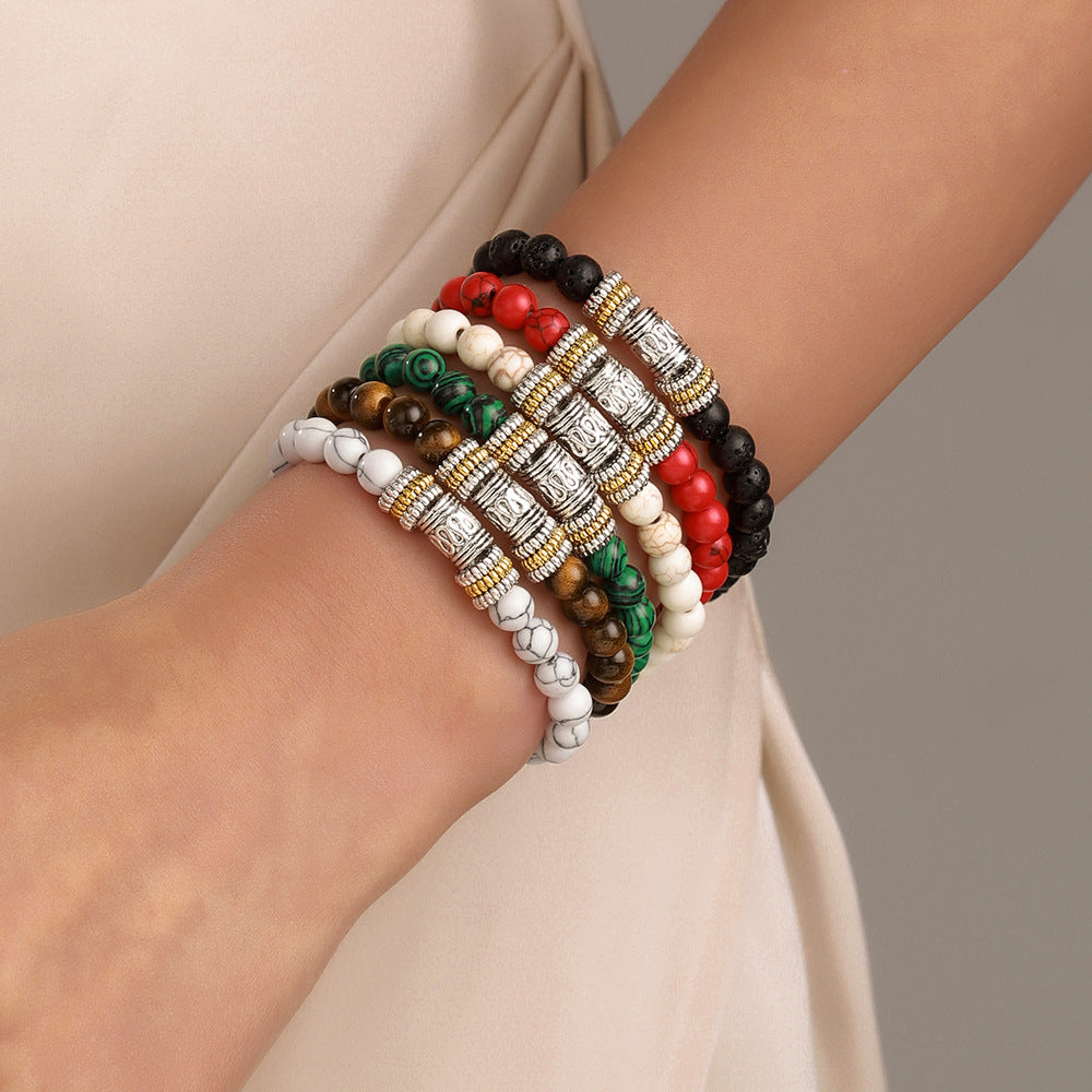 Vintage Handmade Tiger Eye and Lava Stone Beaded Bracelet
